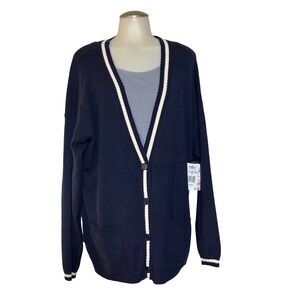 Pink Republic Womens Navy White Combo Cardigan Sweater XL NWT Read description